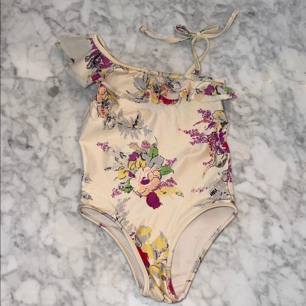 Zimmermann Multicolor Floral One-Shoulder Swimsuit 2y